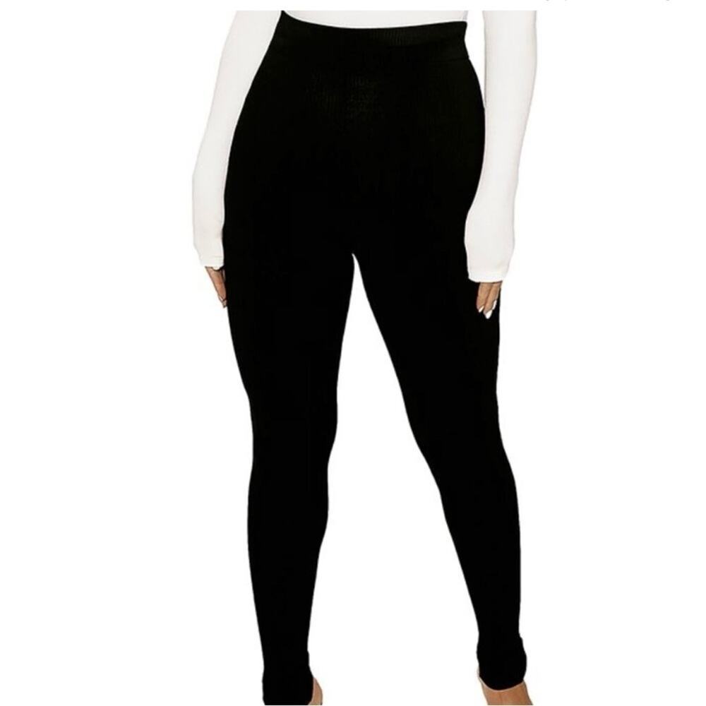 Naked Wardrobe Oh So Snatched Ribbed Leggings Black High Rise Size S NEW - Picture 2 of 7